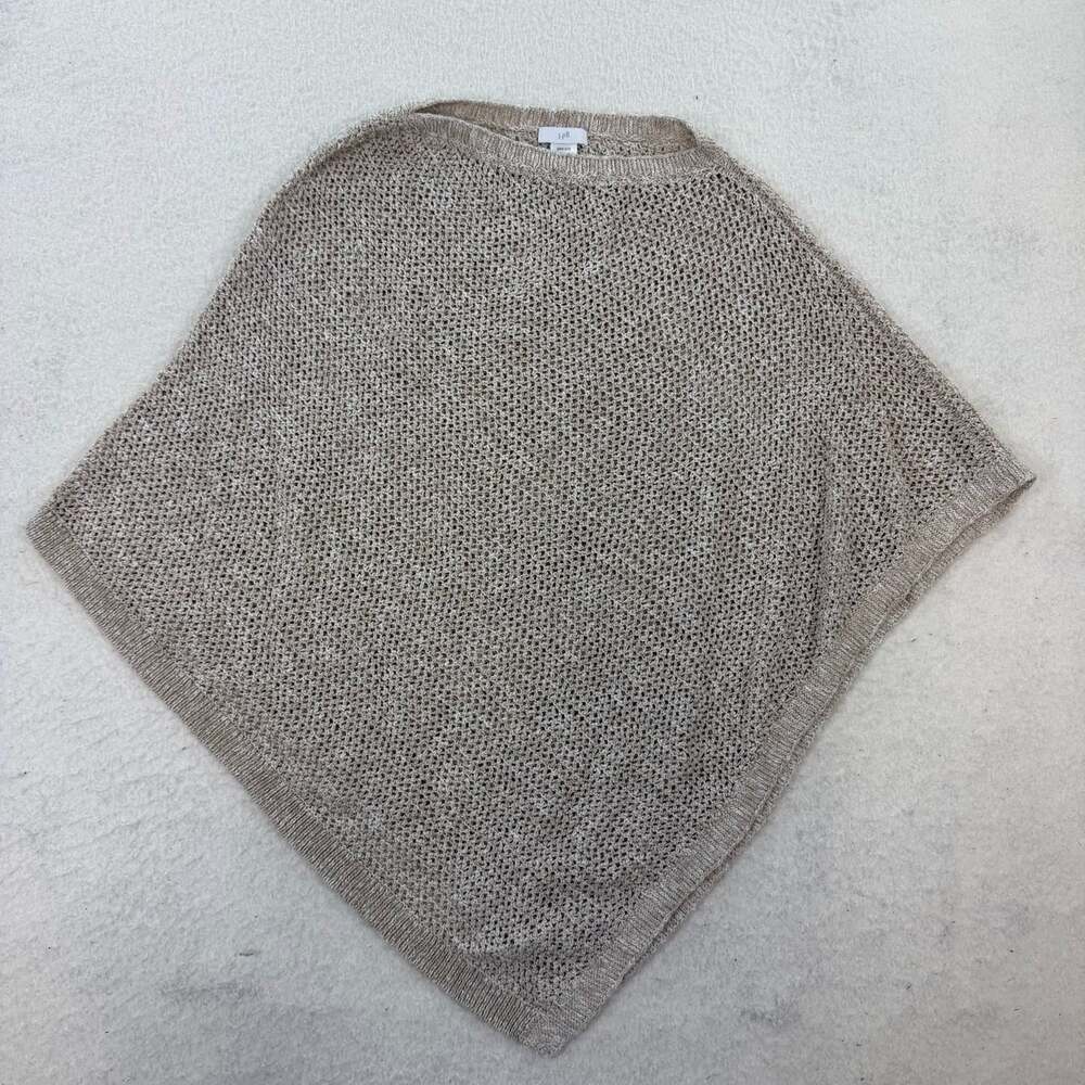 J. Jill Tan Knit Linen Cotton Blend Poncho Minimalist Capsule Lagenlook Boho OS